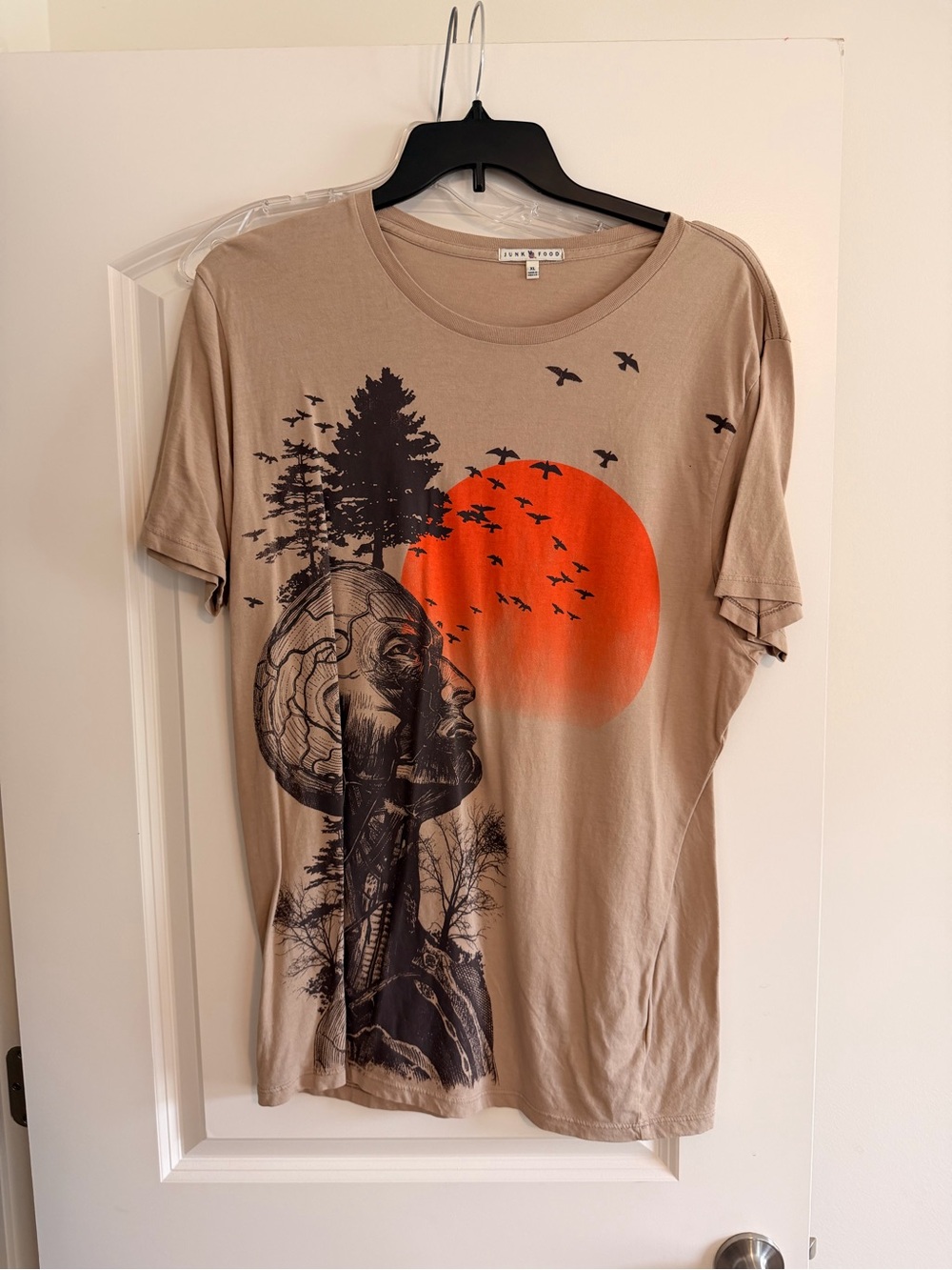 Junk Food Clothing Beige Graphic Tee with Orange Accent